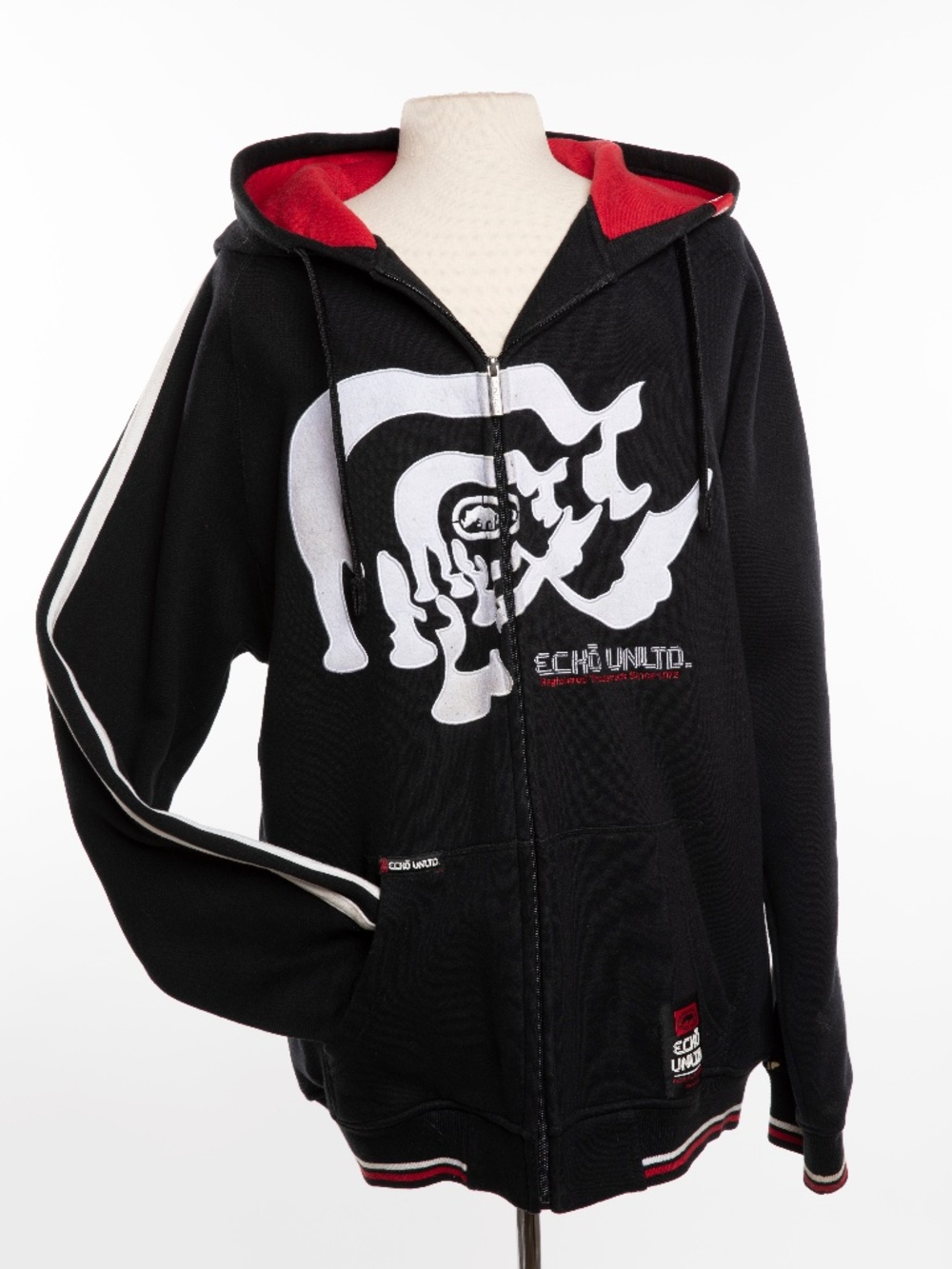 Ecko Untld Black and Red Zip Up Hoodie Sweatshirt - Large